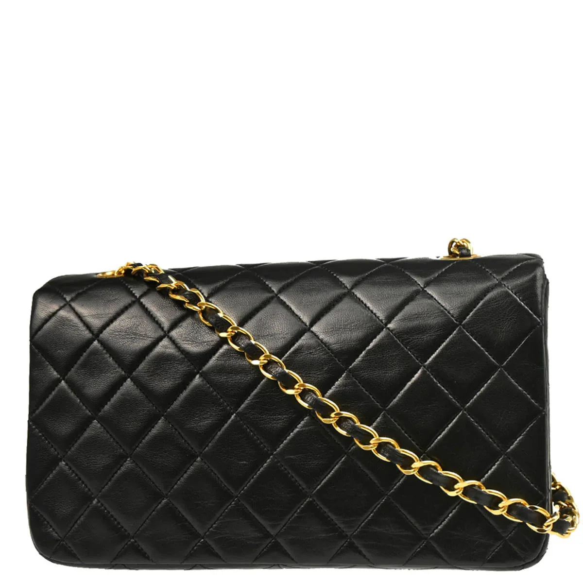 Chanel 1989-1991 Black Lambskin Turnlock Small Full Flap Shoulder Bag