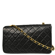 Chanel 1989-1991 Black Lambskin Turnlock Small Full Flap Shoulder Bag