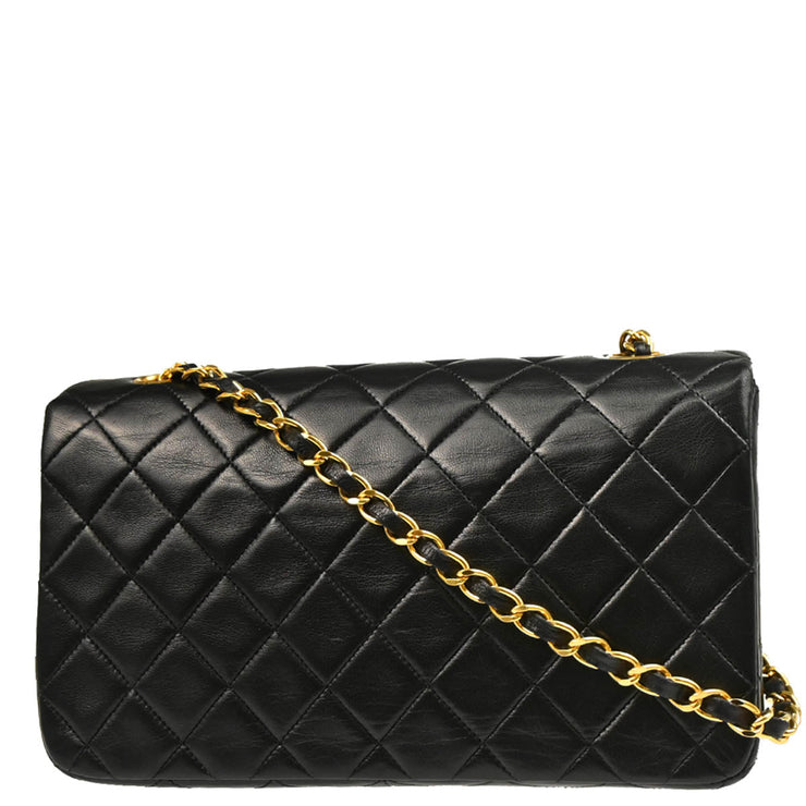 Chanel 1989-1991 Black Lambskin Turnlock Small Full Flap Shoulder Bag