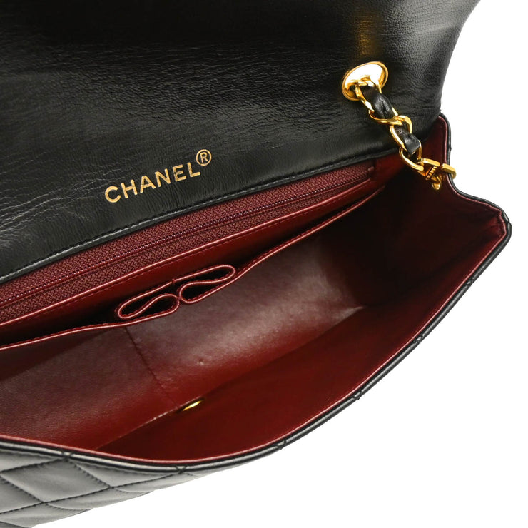 Chanel 1989-1991 Black Lambskin Turnlock Small Full Flap Shoulder Bag