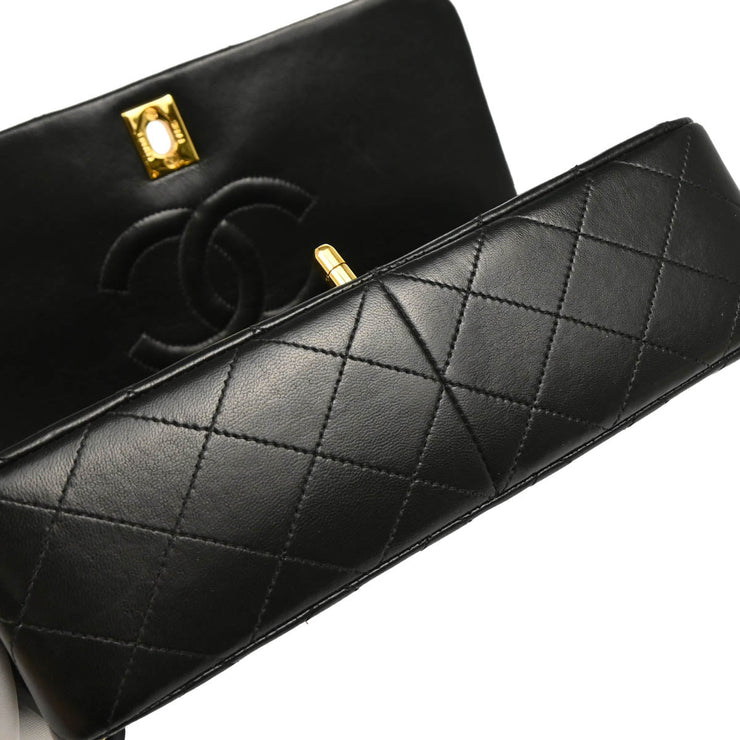 Chanel 1989-1991 Black Lambskin Turnlock Small Full Flap Shoulder Bag