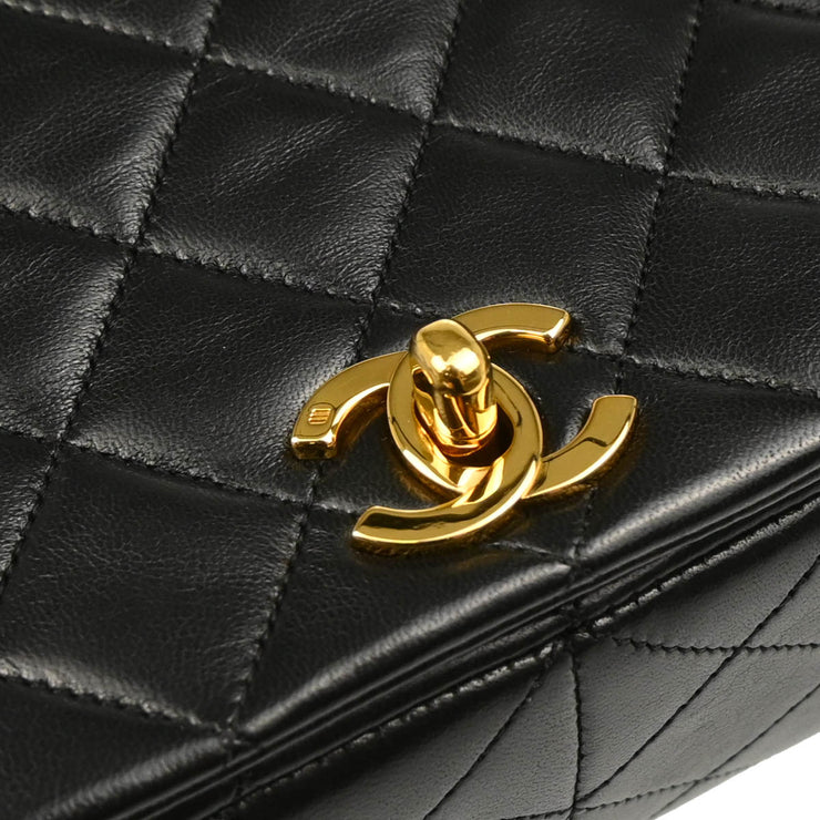 Chanel 1989-1991 Black Lambskin Turnlock Small Full Flap Shoulder Bag