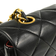 Chanel 1989-1991 Black Lambskin Turnlock Small Full Flap Shoulder Bag