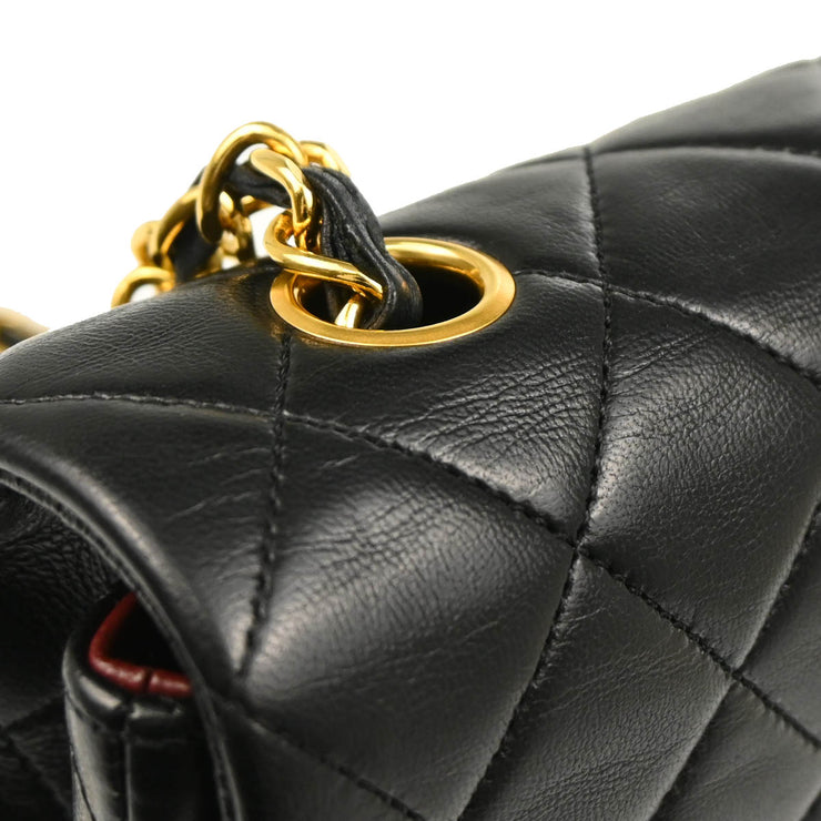Chanel 1989-1991 Black Lambskin Turnlock Small Full Flap Shoulder Bag
