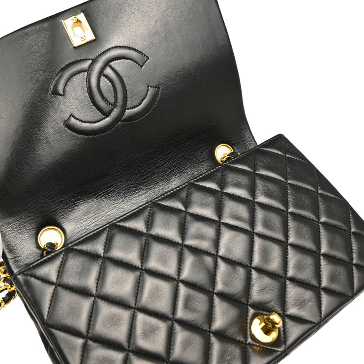 Chanel 1989-1991 Black Lambskin Turnlock Small Full Flap Shoulder Bag