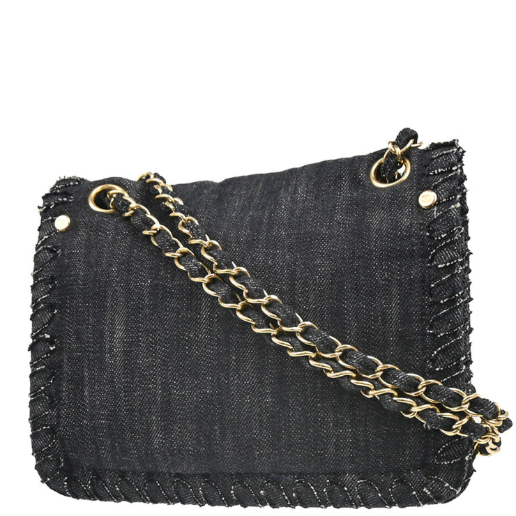 Chanel 2005-2006 Indigo Denim Night Flight Mademoiselle Lock Shoulder Bag