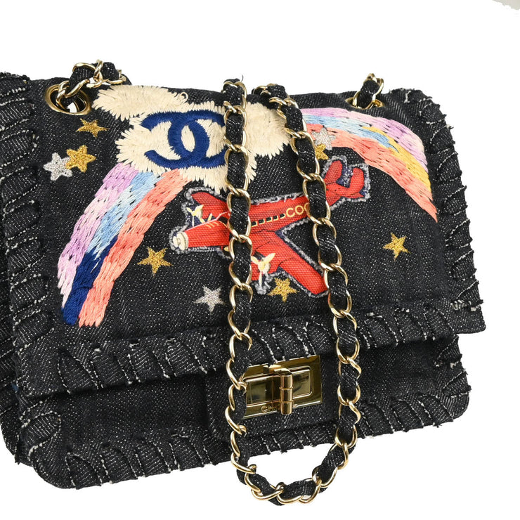Chanel 2005-2006 Indigo Denim Night Flight Mademoiselle Lock Shoulder Bag