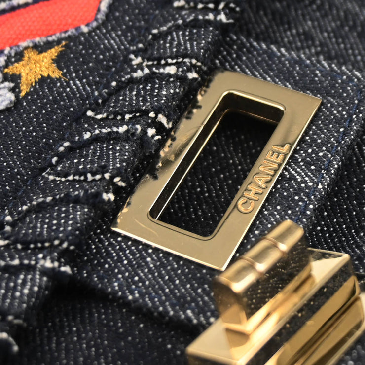 Chanel 2005-2006 Indigo Denim Night Flight Mademoiselle Lock Shoulder Bag
