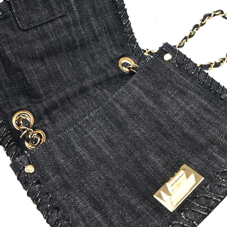 Chanel 2005-2006 Indigo Denim Night Flight Mademoiselle Lock Shoulder Bag