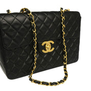 Chanel 1991-1994 Black Lambskin Maxi Classic Flap Shoulder Bag
