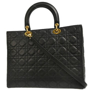 Christian Dior 2001 Black Lambskin Large Lady Dior Cannage 2way Shoulder Handbag
