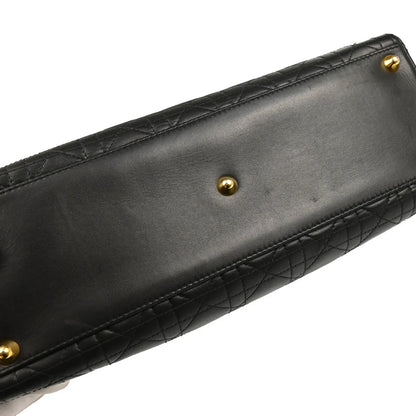 Christian Dior 2001 Black Lambskin Large Lady Dior Cannage 2way Shoulder Handbag