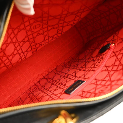 Christian Dior 2001 Black Lambskin Large Lady Dior Cannage 2way Shoulder Handbag