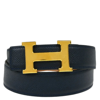 Hermes Blue Indigo Box Calf Constance Reversible Belt #75 Small Good
