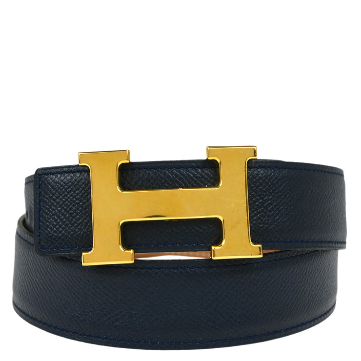 Hermes Blue Indigo Box Calf Constance Reversible Belt #75 Small Good