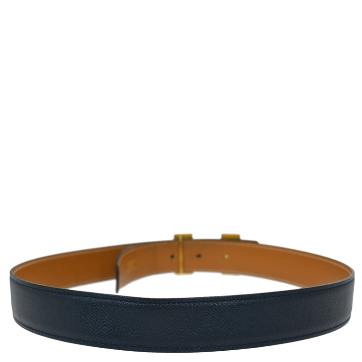 Hermes Blue Indigo Box Calf Constance Reversible Belt #75 Small Good