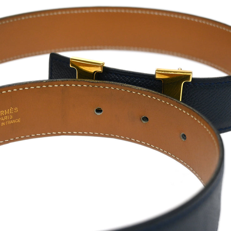 Hermes Blue Indigo Box Calf Constance Reversible Belt #75 Small Good