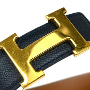 Hermes Blue Indigo Box Calf Constance Reversible Belt #75 Small Good