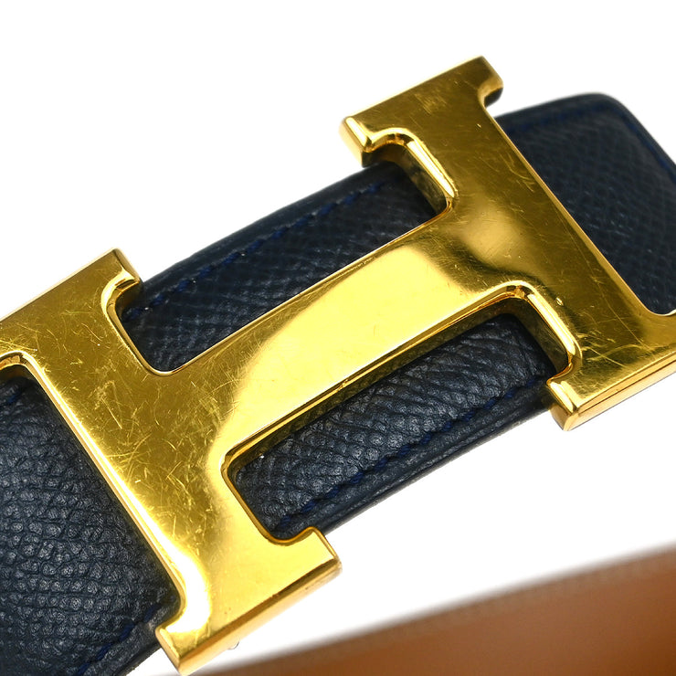 Hermes Blue Indigo Box Calf Constance Reversible Belt #75 Small Good