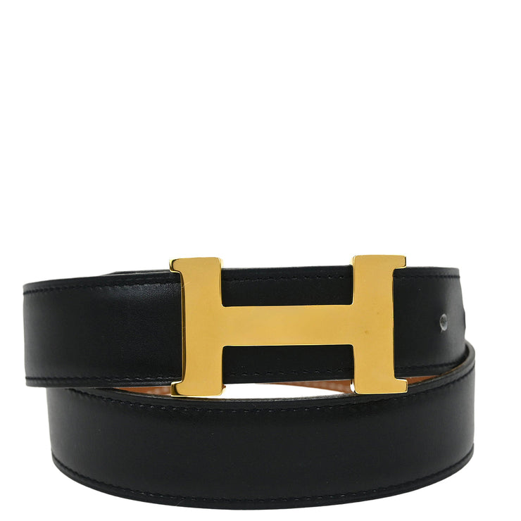 Hermes Black Box Calf Constance Reversible Belt #68 Small Good