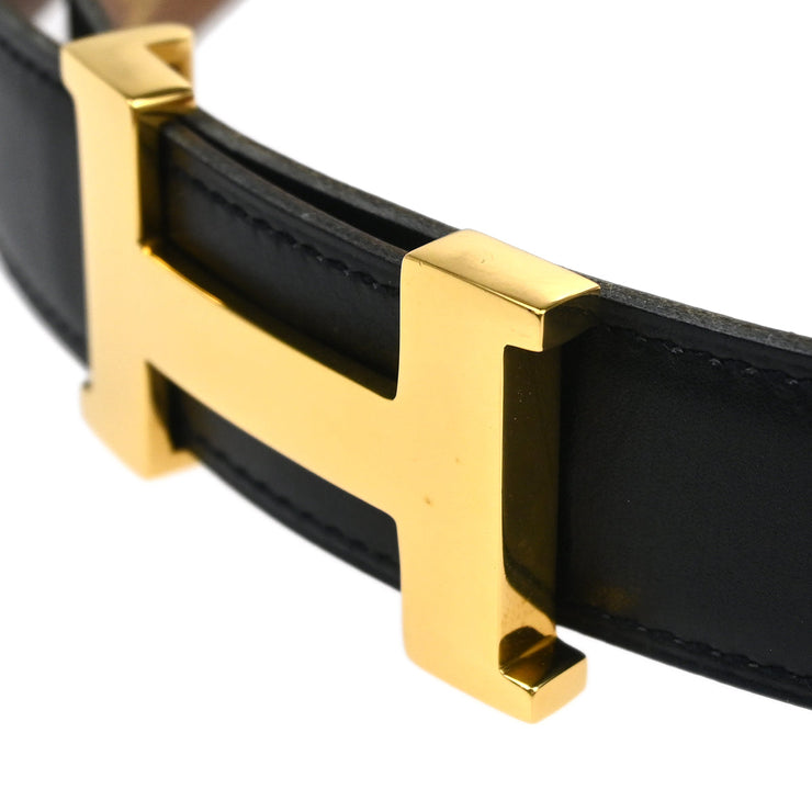 Hermes Black Box Calf Constance Reversible Belt #68 Small Good