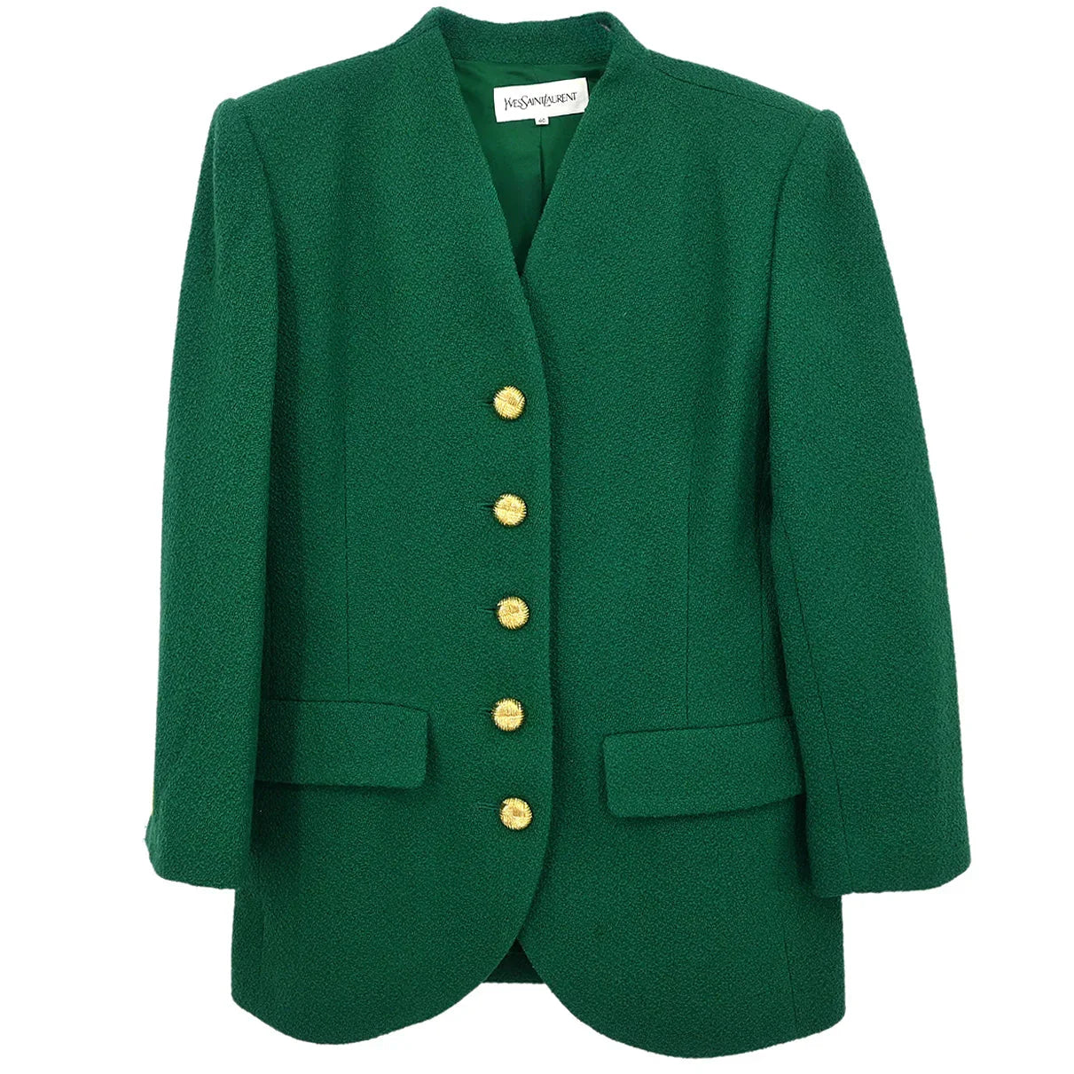 Yves Saint Laurent Single Breasted Collarless Jacket Green #40