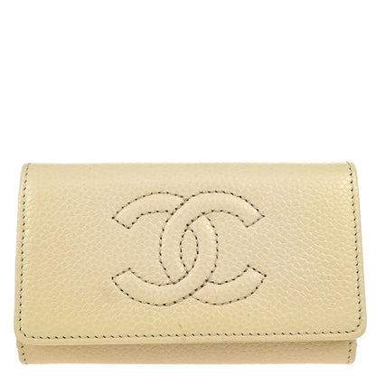 Chanel 2005-2006 White Caviar Six Hook Key Case Small Good