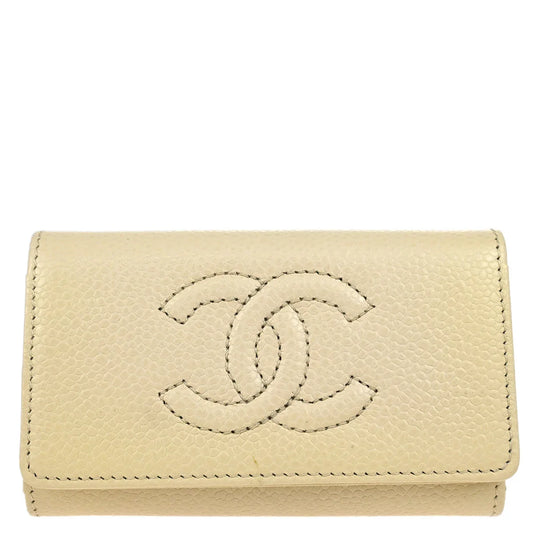 Chanel 2005-2006 White Caviar Six Hook Key Case Small Good