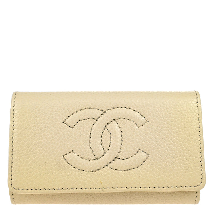 Chanel 2005-2006 White Caviar Six Hook Key Case Small Good
