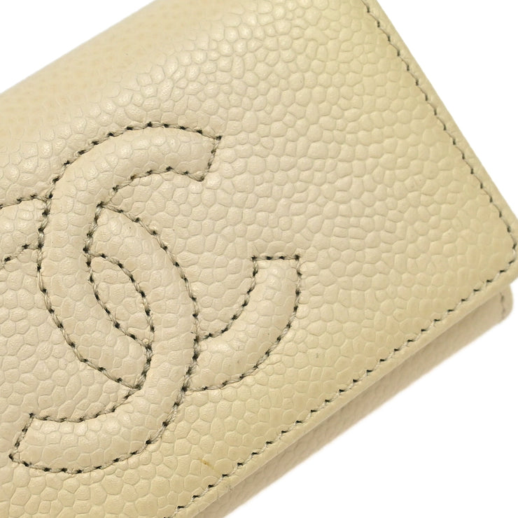 Chanel 2005-2006 White Caviar Six Hook Key Case Small Good