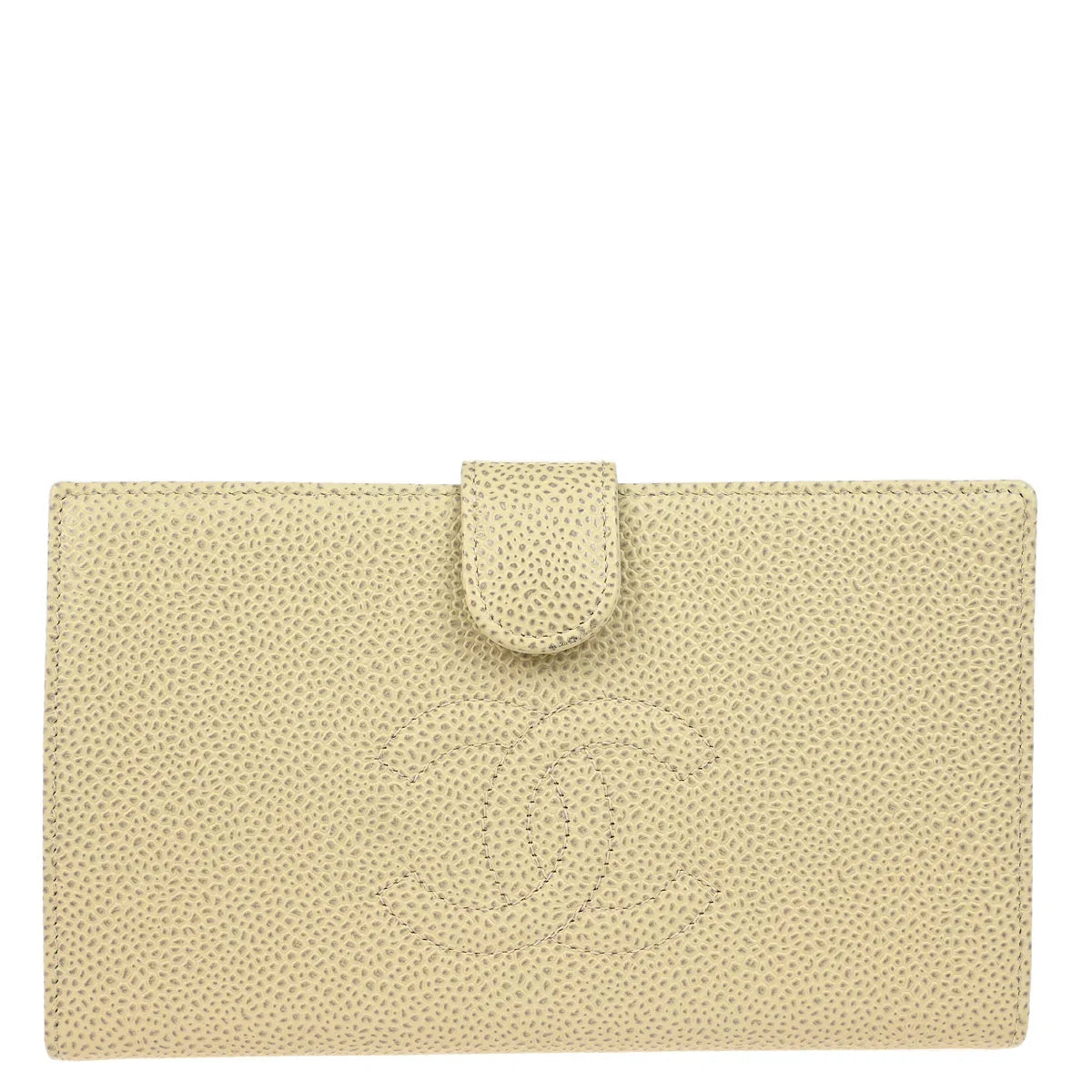 Chanel 2000-2002 White Caviar Long Bifold Wallet Purse
