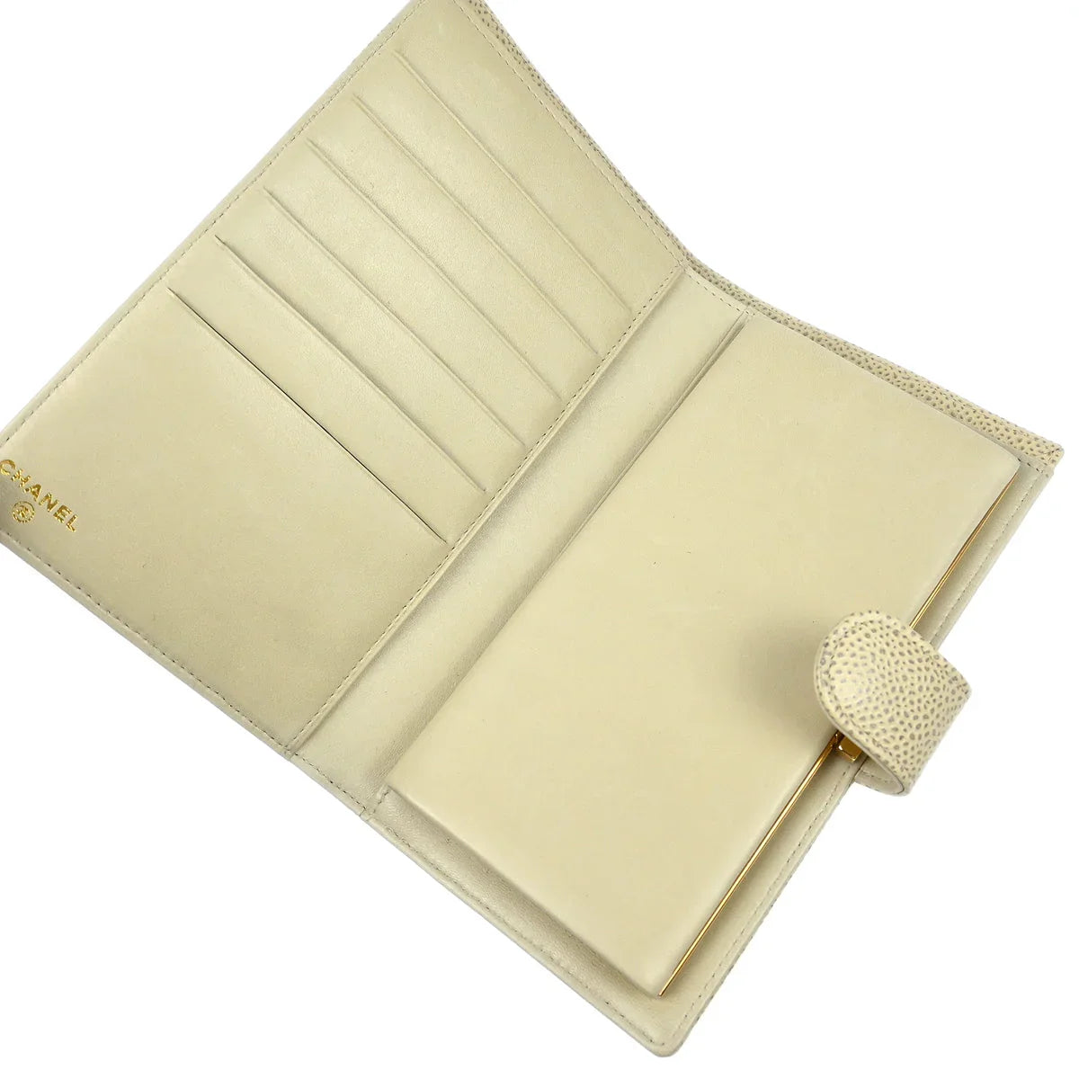 Chanel 2000-2002 White Caviar Long Bifold Wallet Purse