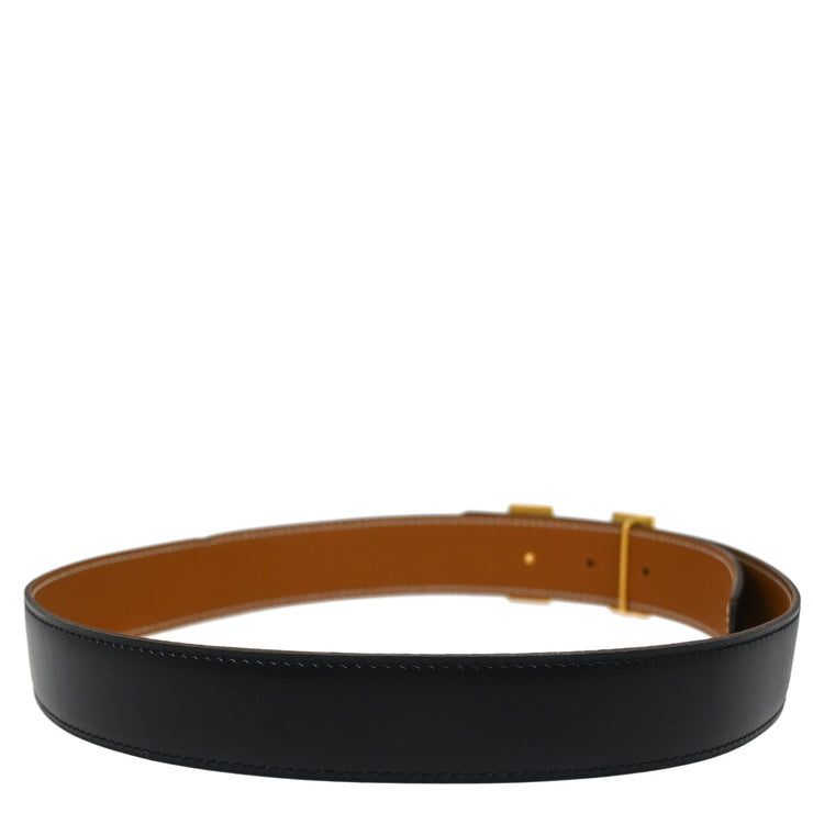 Hermes Black Box Calf Constance Reversible Belt #75 Small Good