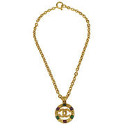 Chanel Gripoix Gold Chain Pendant Necklace Medallion 94A