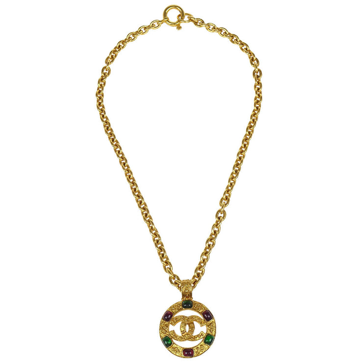 Chanel Gripoix Gold Chain Pendant Necklace Medallion 94A