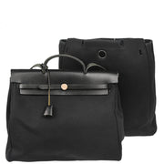 Hermes 2000 Black Toile Officier Herbag MM 2 in 1 2way Shoulder Handbag