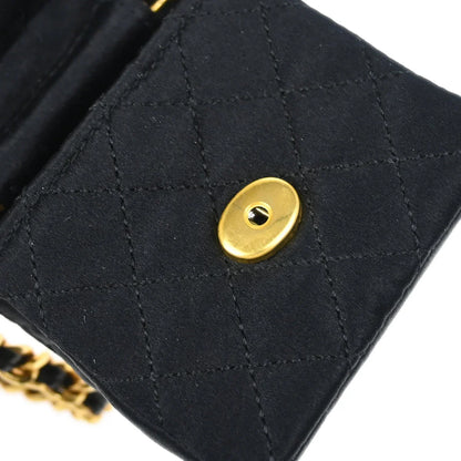 Chanel 1989-1991 Black Satin Classic Flap Micro Chain Crossbody Bag Pouch
