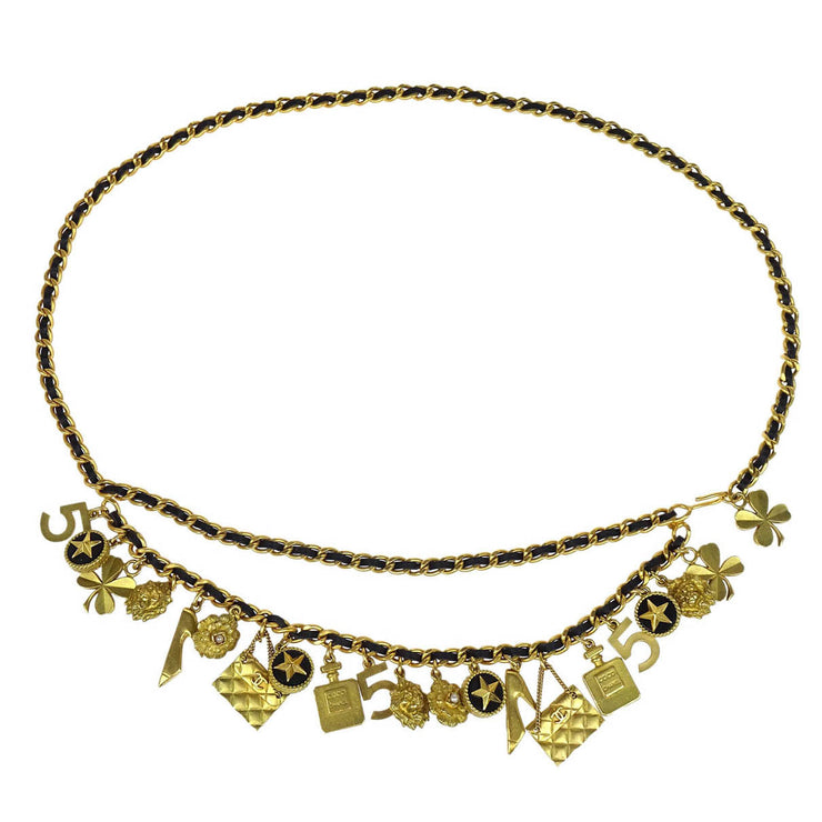 Chanel CC Icon Chain Belt Costume Pearl Gold Black 94A Small Good