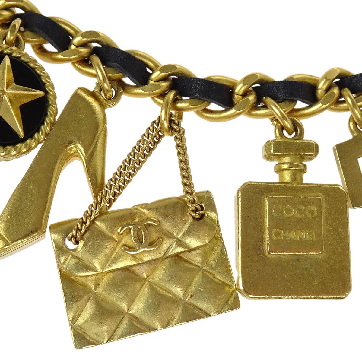Chanel CC Icon Chain Belt Costume Pearl Gold Black 94A Small Good