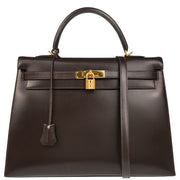 Hermes 2000 Ebene Box Calf Kelly 35 Sellier 2way Shoulder Handbag