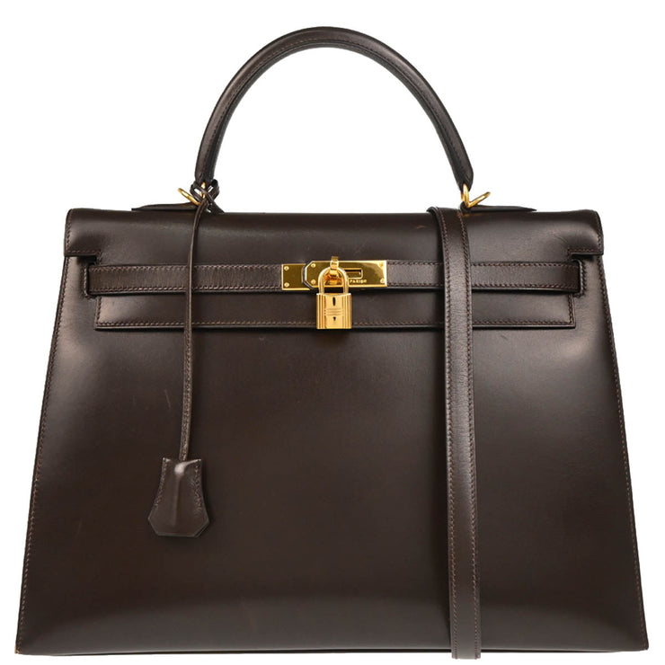 Hermes 2000 Ebene Box Calf Kelly 35 Sellier 2way Shoulder Handbag