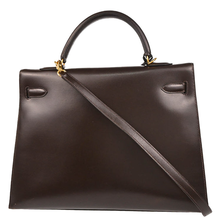 Hermes 2000 Ebene Box Calf Kelly 35 Sellier 2way Shoulder Handbag