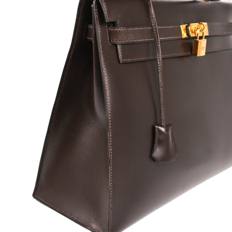 Hermes 2000 Ebene Box Calf Kelly 35 Sellier 2way Shoulder Handbag