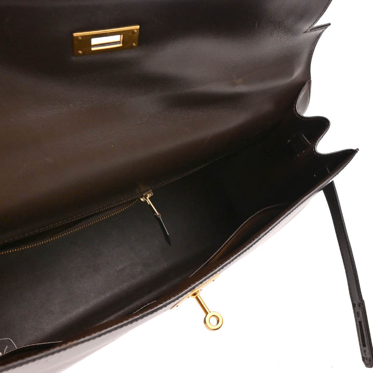 Hermes 2000 Ebene Box Calf Kelly 35 Sellier 2way Shoulder Handbag