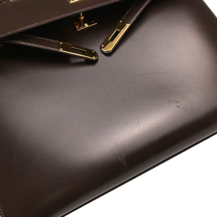 Hermes 2000 Ebene Box Calf Kelly 35 Sellier 2way Shoulder Handbag