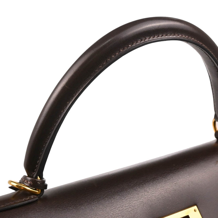 Hermes 2000 Ebene Box Calf Kelly 35 Sellier 2way Shoulder Handbag