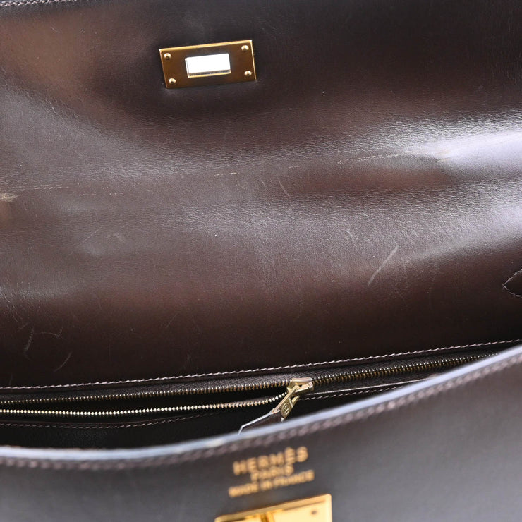 Hermes 2000 Ebene Box Calf Kelly 35 Sellier 2way Shoulder Handbag
