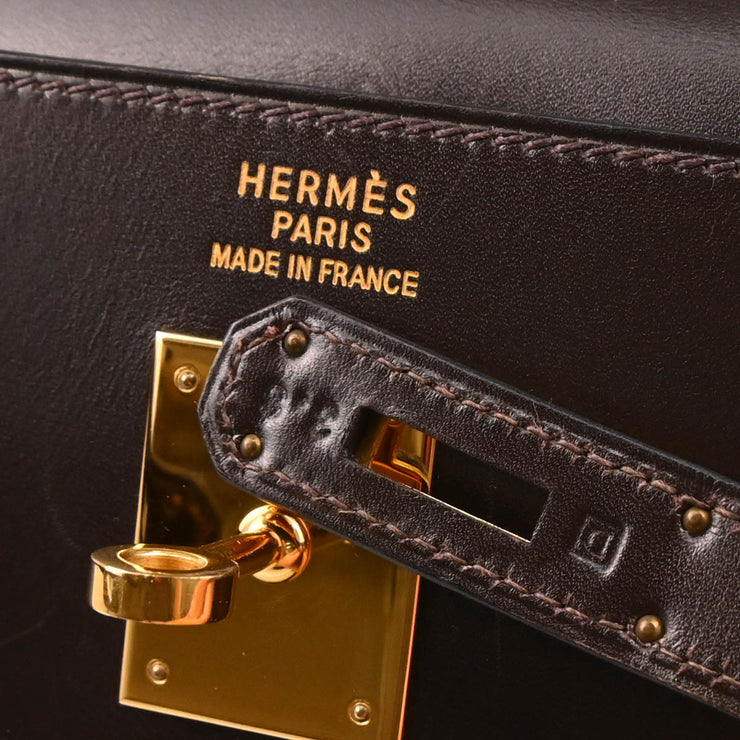 Hermes 2000 Ebene Box Calf Kelly 35 Sellier 2way Shoulder Handbag