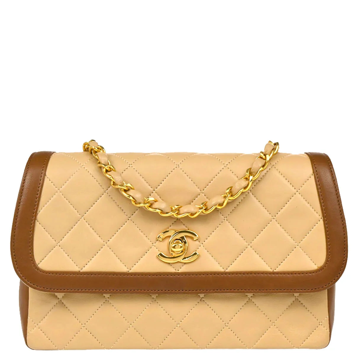 Chanel 1989-1991 Beige Brown Lambskin Shoulder Bag