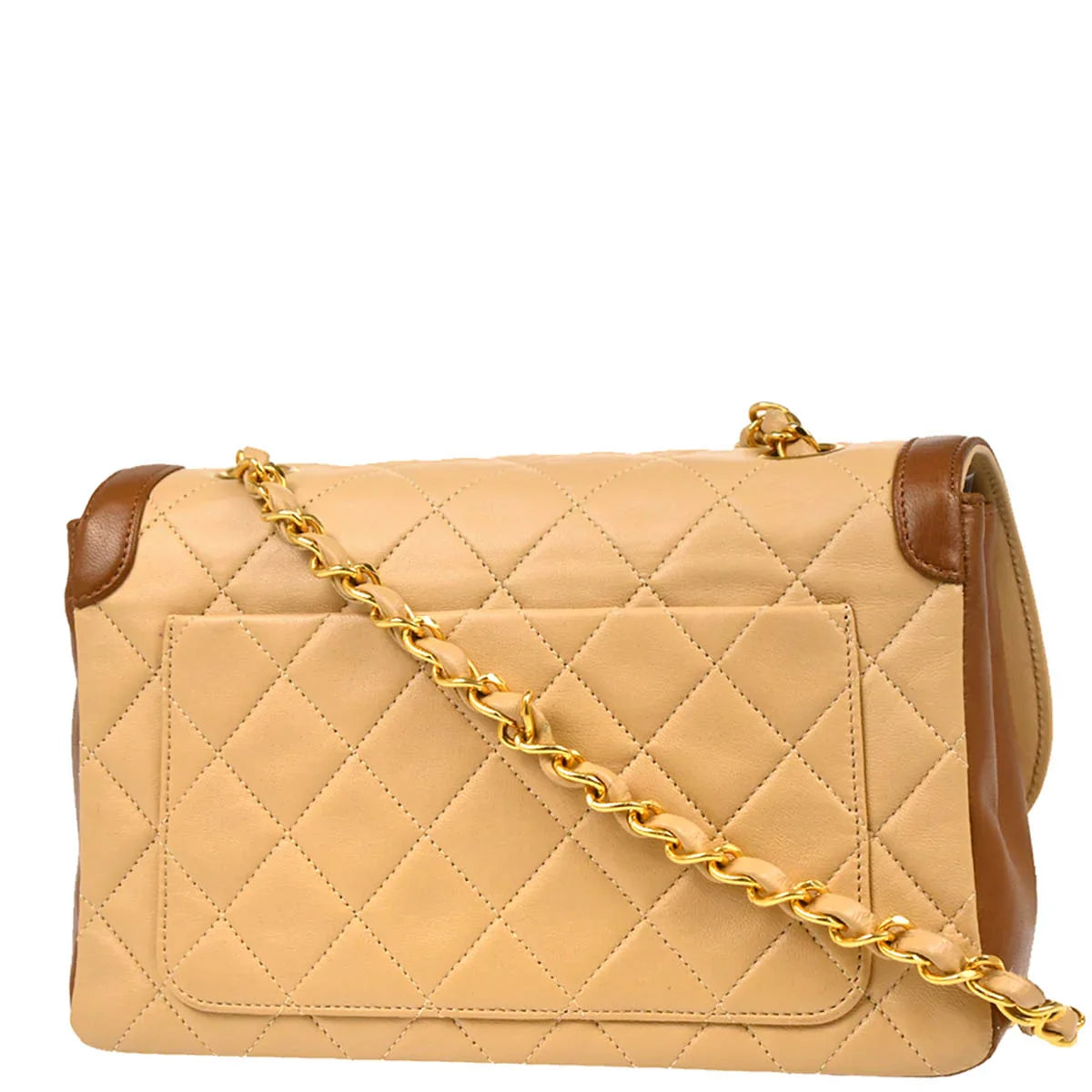 Chanel 1989-1991 Beige Brown Lambskin Shoulder Bag